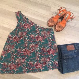 NWT Loft one shoulder green floral top. Size M.
